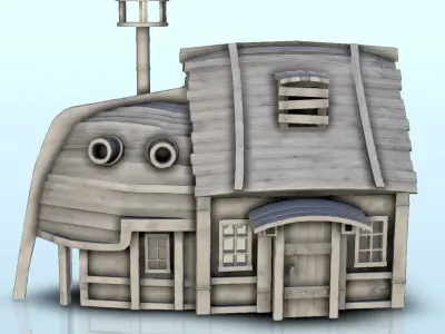 Pirate house with wooden mast 5 3D print model