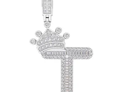 Crown Initial  T  Letter Pendant 3D print model