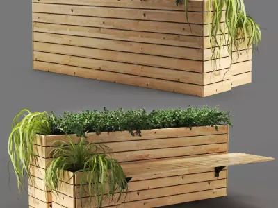 bench648 wooden bench with plants 3D model