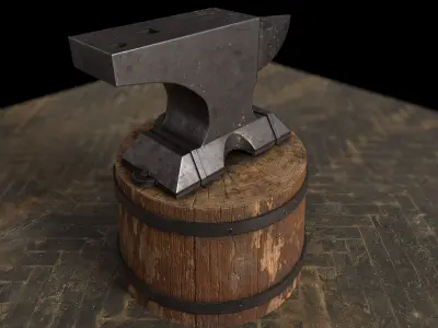Medieval Anvil and Hammer Low-poly 3D model