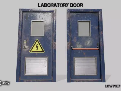 Laboratory door blue Low-poly 3D model