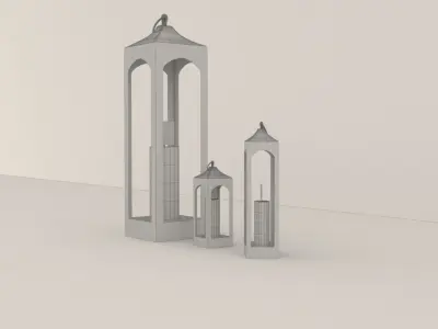 Black Metal Lantern with Candle 3D model