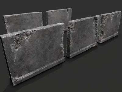 Damaged Concrete Walls Low-poly 3D model