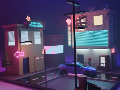 Cyberpunk Street Model Low-poly 3D model