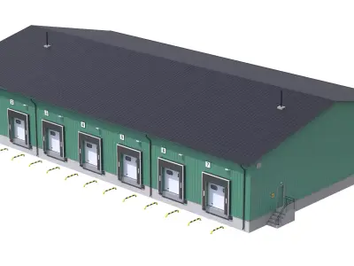 5 Green Industrial Buildings Collection PBR 3D Model Pack