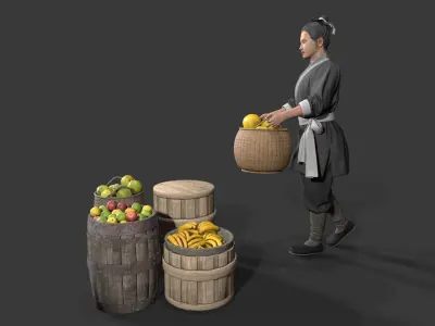 Asian Ancient street stalls Low-poly 3D model