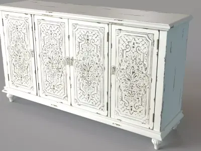 Vintage Four Door Buffet White 3D model