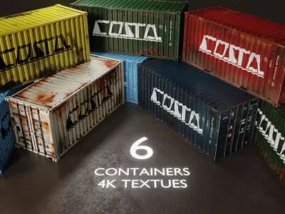 6 Rusty Containers Low-poly 3D model