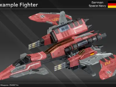 GSN Spaceship Modular Fighter Kit Low-poly 3D model