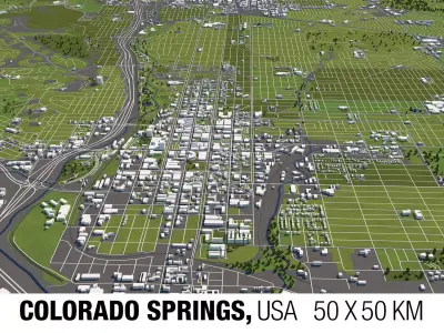 Colorado Springs 50x50km 3D City Map 3D model
