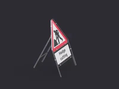 Men At Work Hedge Cutting Triangular Road Sign Low-poly 3D model