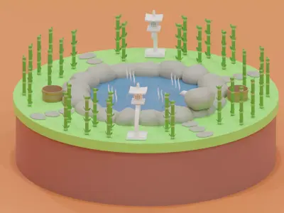 Cartoon Asian Hot Spring 3D model