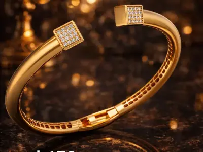 Square Top Open Bangle Bracelet with Stone-Ready Ends 3D print model