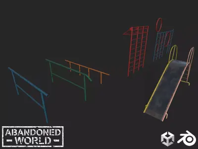 Old Playground Props Set Low-poly 3D model get
