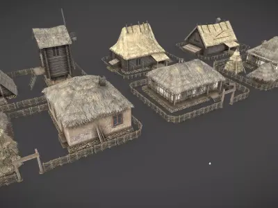 Wooden Village Low-poly 3D model