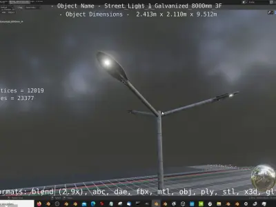 Street Light 1 Galvanized 8000mm 3F Low-poly 3D model