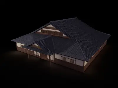 Japanese traditional House Model with Interior Low-poly 3D model