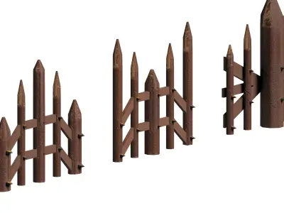 Wooden picket fences game asset Low-poly 3D model