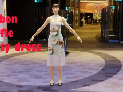 Beautiful ribbon and yarn ruffle florist party dress Low-poly 3D model