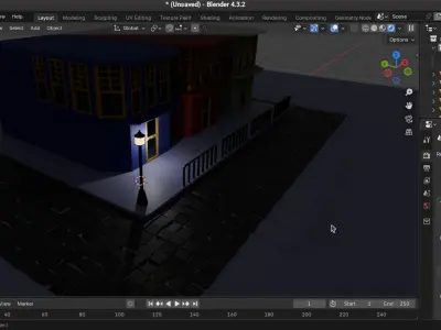 Calle de Ladrillos en Estilo   Brick-Paved Low-Poly Street Low-poly 3D model