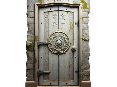 Ancient Wooden Door with Runic Carvings Model Pack Low-poly 3D model