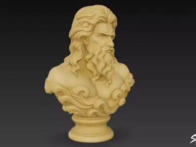 Greek God Poseidon Bust Low-poly 3D model
