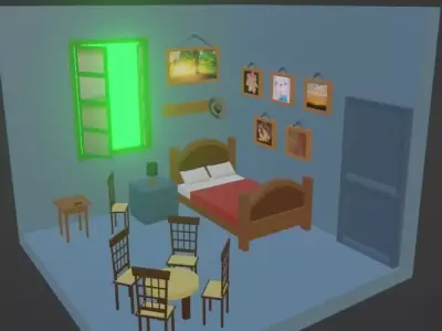 3d cartoonish bed room Low-poly 3D model