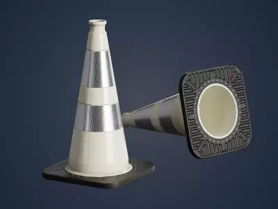 White traffic cone with reflector PBR Game-Ready Low-poly 3D model