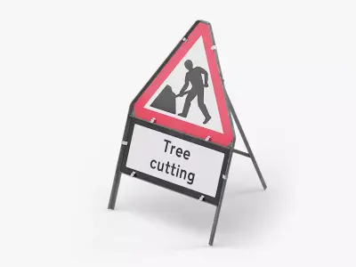 Men At Work Tree Cutting Triangular Road Sign Low-poly 3D model