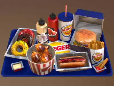 Fast Food Burger Big Pack Low Polygon Art Low-poly 3D model