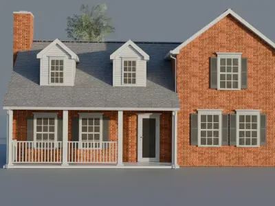 American Low Poly house 1 and Free Oak Tree - Game Ready Low-poly 3D model