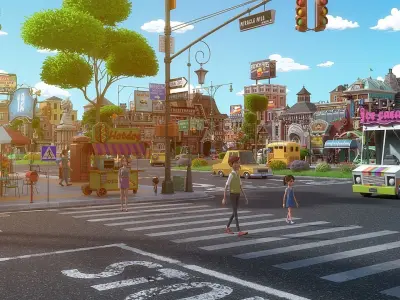 Cartoon City Street Scene V3 3D model
