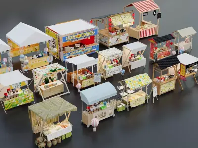 Colorful Street Food Market Stalls Pack 3D model