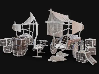 Medieval Stall Low-poly 3D model