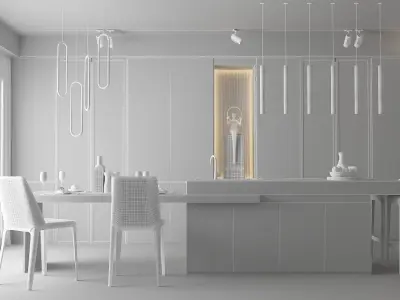 modern kitchen with island  3D model