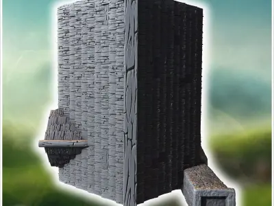 Two-story medieval house with wooden beams stone walls and a lar 3D print model