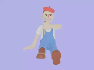 Cartoon 3D Male Painter Character - Angry Artist with Brush 3D model