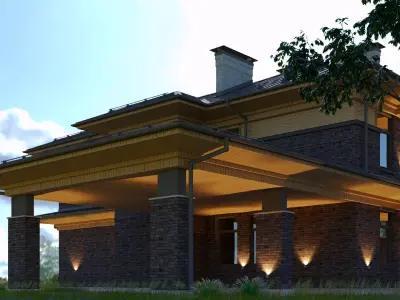 Model of a wright-style house with a carport 3D model