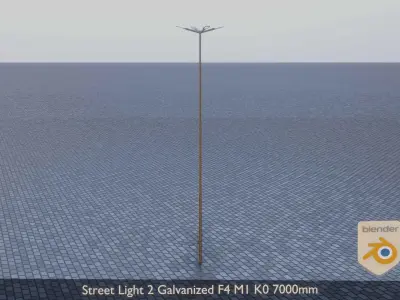 Street Light 2 Galvanized F4 M1 K0 7000 mm Low-poly 3D model