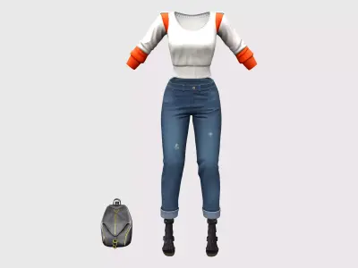 Fashionable Casual Winter Outfit Sweater Jeans Shoes Low-poly 3D model