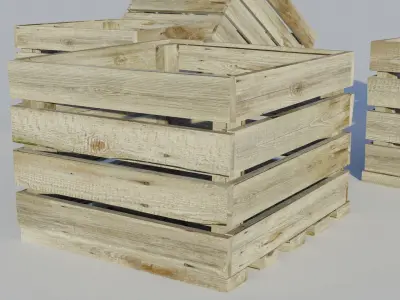 Simple Wooden Open-style Crate With Gaps Low-poly 3D model