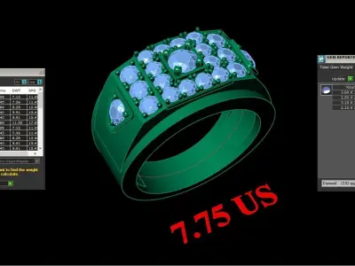 Light Gold Diamond Men Ring 2MR018 3D model