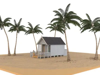  Beach Hut on Sea Shore 