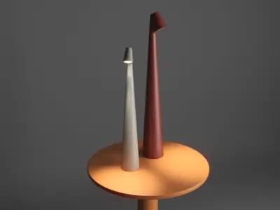Elegant Slim Conical Stem Table Lamp And Bedside Table 3D model