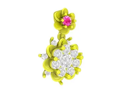 Elegant Floral Cluster Pendant with Round Gemstone Accents 6550 3D print model