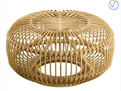 Mid century wicker rattan pouf Italy 1950s 3D model