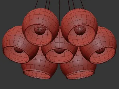 NUAZEN chandelier with clear glass globes hanging from gold c... 3D model