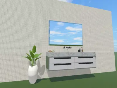 Sleek and Modern Vanity with Rectangular Hanging Drawer 3D model
