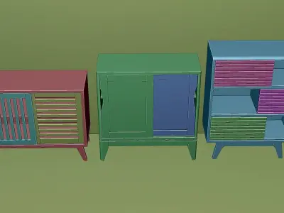 Set of modern wardrobes with sliding doors Low-poly 3D model