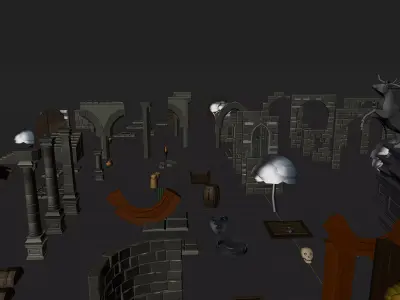 Ultimate Modular Ruins Pack 92 Model Low-poly 3D model